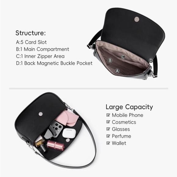 NWT CLUCI Women’s Small Shoulder Bag Clutch Designer tote Black - Picture 3 of 10